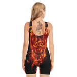 Flaming Evil Skull Print Sleeveless One Piece Swimsuit