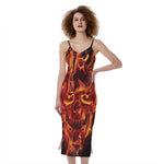 Flaming Evil Skull Print Slim Fit Midi Cami Dress