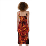 Flaming Evil Skull Print Slim Fit Midi Cami Dress