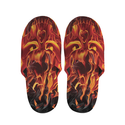 Flaming Evil Skull Print Slippers