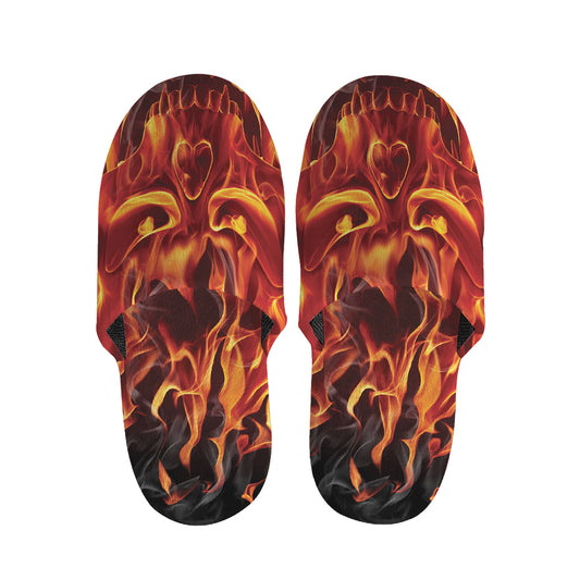 Flaming Evil Skull Print Slippers
