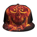 Flaming Evil Skull Print Snapback Cap