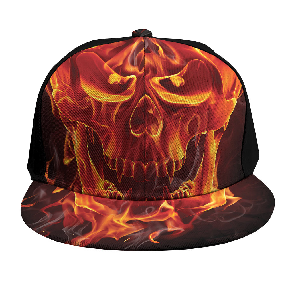 Flaming Evil Skull Print Snapback Cap