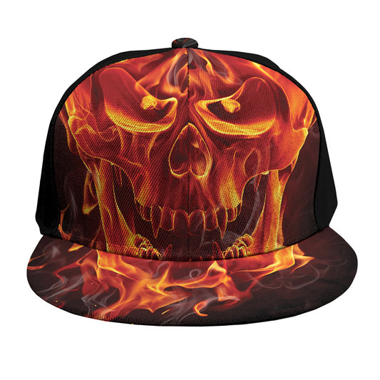 Flaming Evil Skull Print Snapback Cap