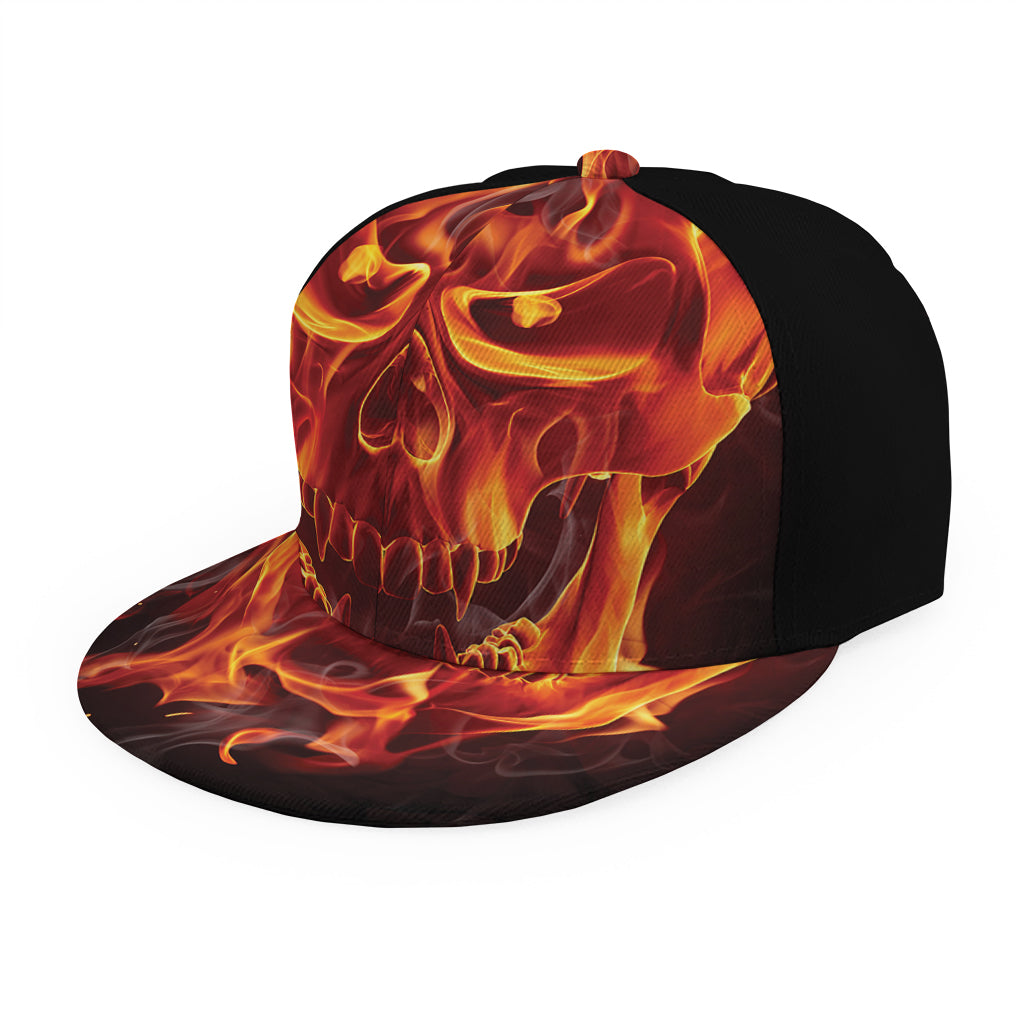 Flaming Evil Skull Print Snapback Cap