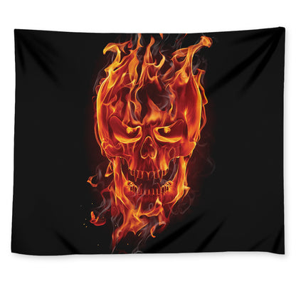 Flaming Evil Skull Print Tapestry