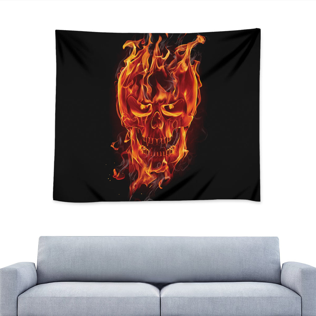 Flaming Evil Skull Print Tapestry