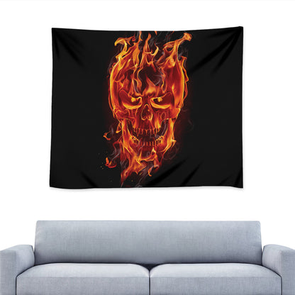 Flaming Evil Skull Print Tapestry