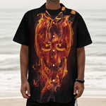 Flaming Evil Skull Print Textured Short Sleeve Shirt
