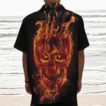 Flaming Evil Skull Print Textured Short Sleeve Shirt