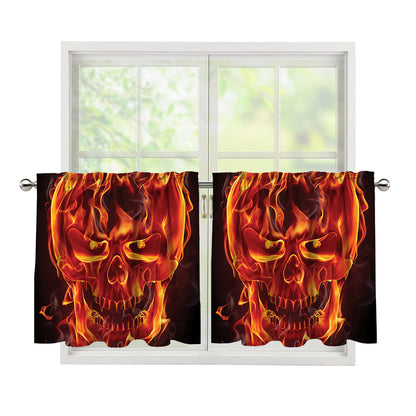 Flaming Evil Skull Print Tier Curtains