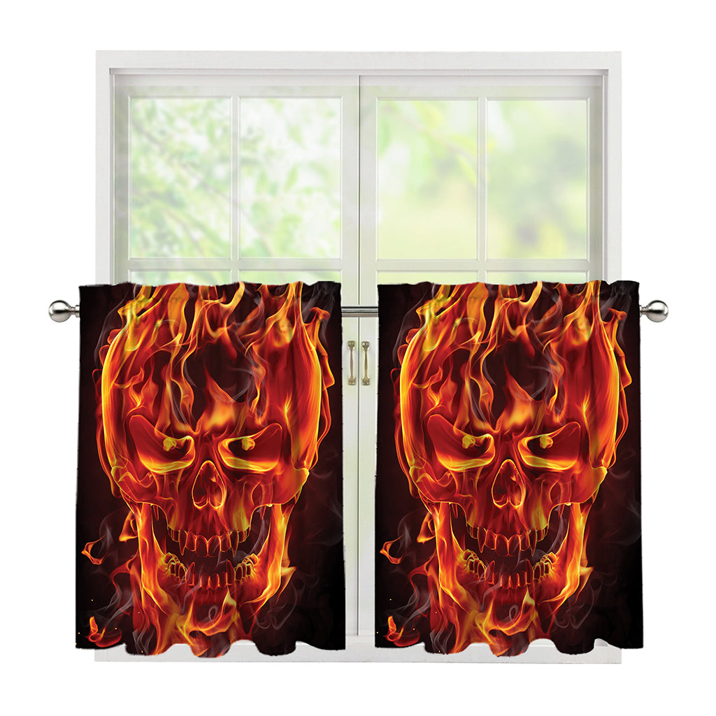 Flaming Evil Skull Print Tier Curtains