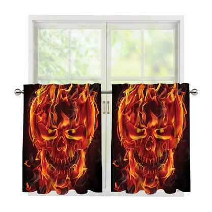 Flaming Evil Skull Print Tier Curtains