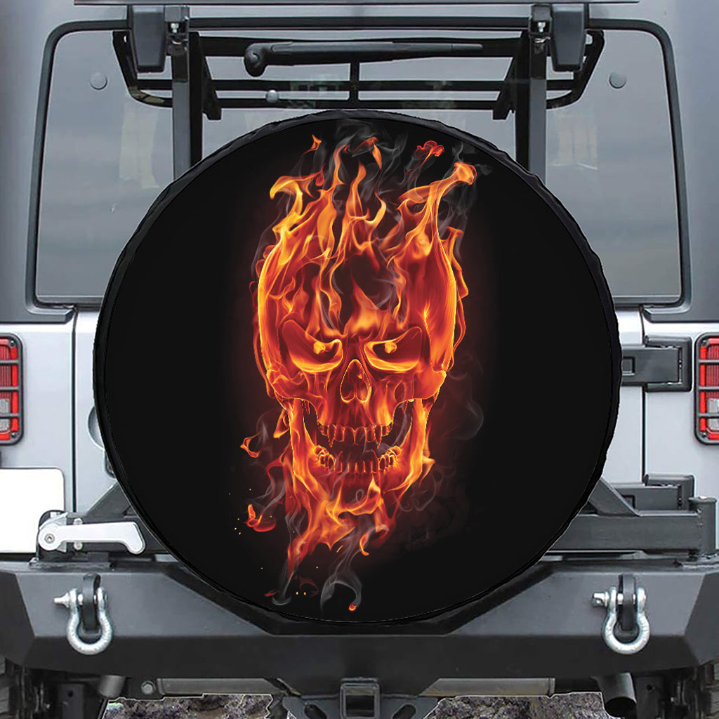 Flaming Evil Skull Print Tire Cover