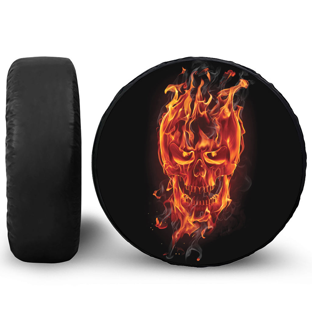 Flaming Evil Skull Print Tire Cover
