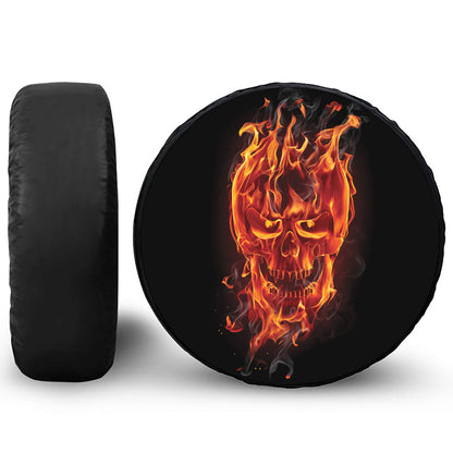 Flaming Evil Skull Print Tire Cover