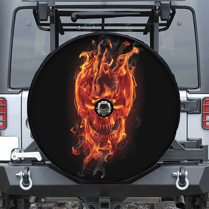 Flaming Evil Skull Print Tire Cover With Camera Hole