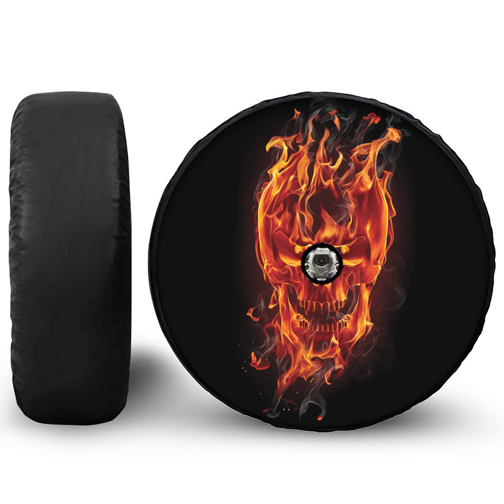 Flaming Evil Skull Print Tire Cover With Camera Hole