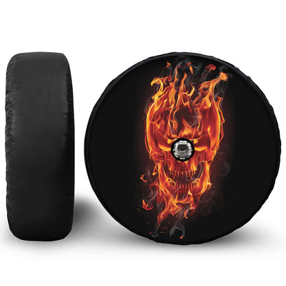 Flaming Evil Skull Print Tire Cover With Camera Hole
