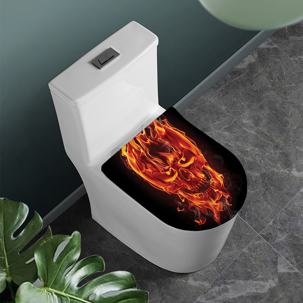 Flaming Evil Skull Print Toilet Lid Cover