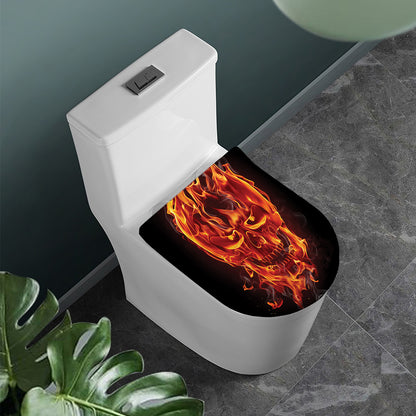 Flaming Evil Skull Print Toilet Lid Cover