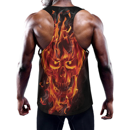 Flaming Evil Skull Print Training Tank Top