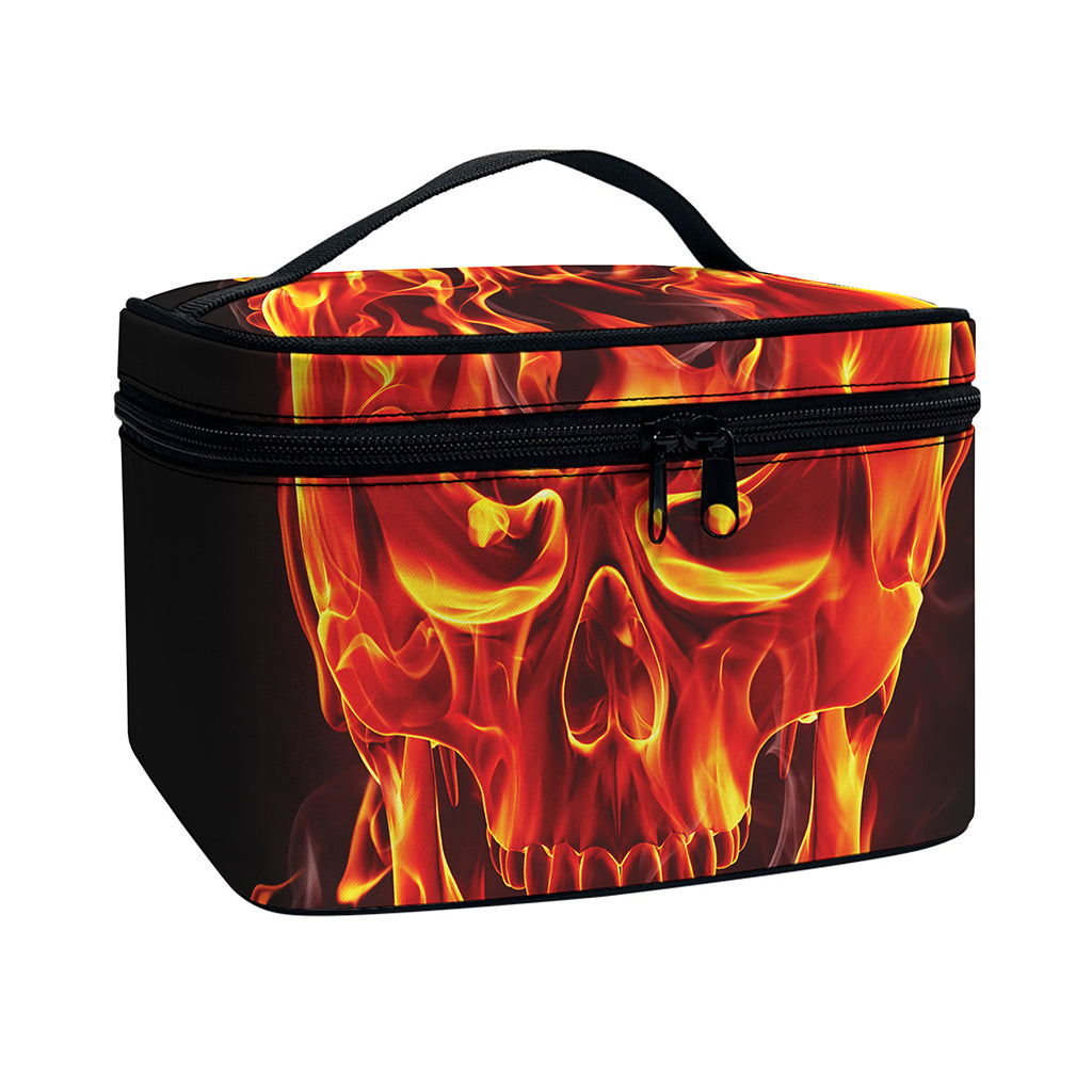 Flaming Evil Skull Print Travel Makeup Bag