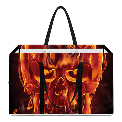 Flaming Evil Skull Print Utility Tote Bag