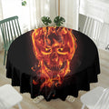 Flaming Evil Skull Print Waterproof Round Tablecloth