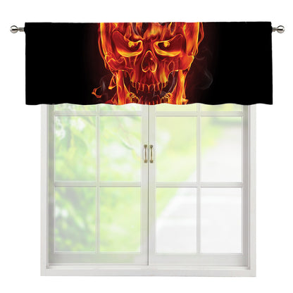 Flaming Evil Skull Print Window Valance