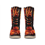 Flaming Evil Skull Print Winter Boots