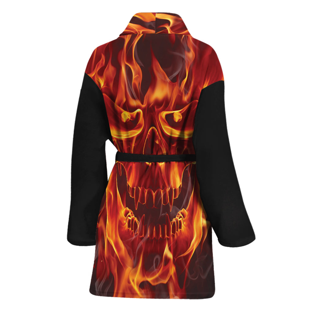 Flaming Evil Skull Print Women's Bathrobe