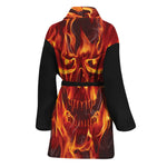 Flaming Evil Skull Print Women's Bathrobe