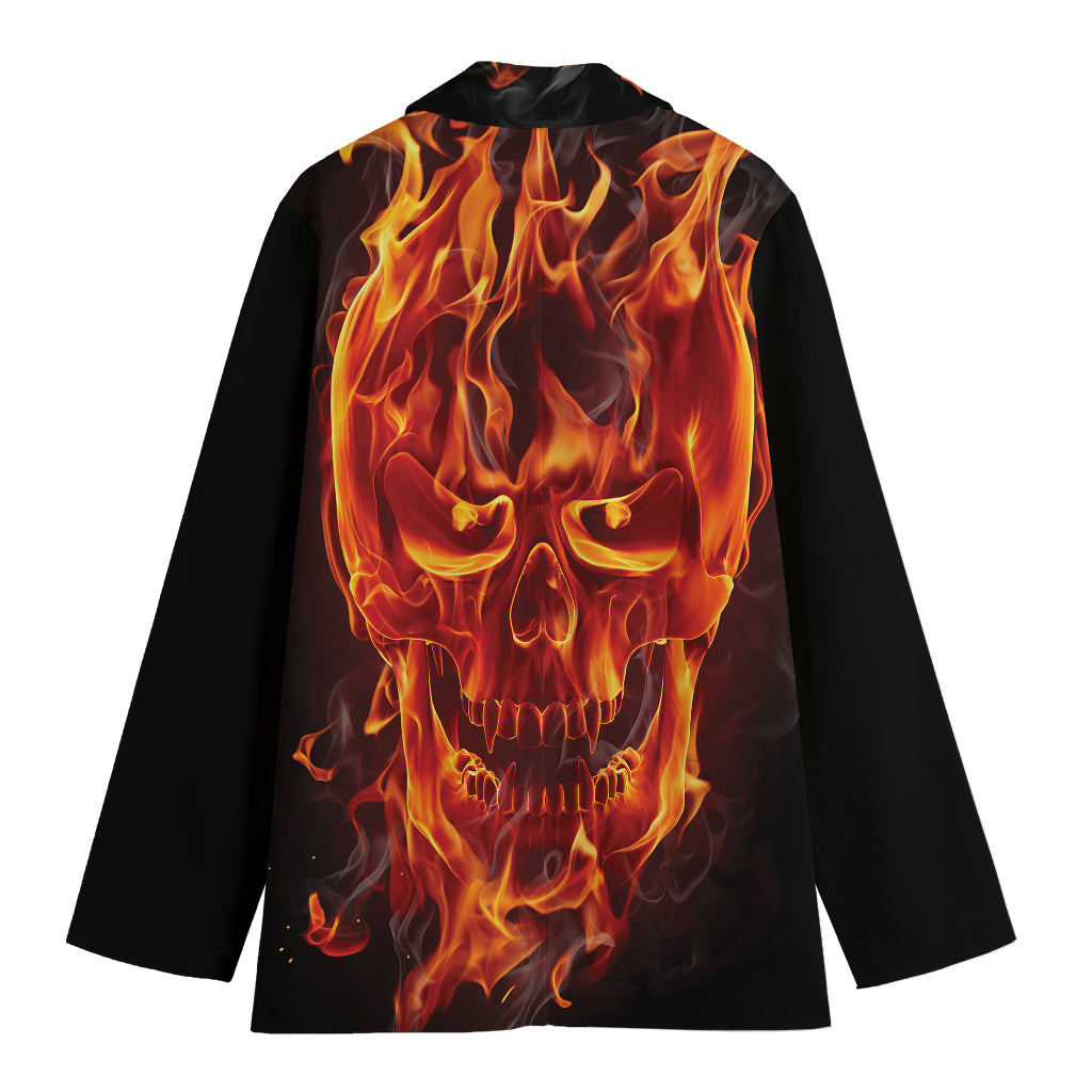 Flaming Evil Skull Print Women's Blazer