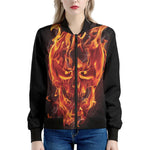 Flaming Evil Skull Print Women's Bomber Jacket