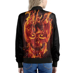 Flaming Evil Skull Print Women's Bomber Jacket