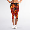 Flaming Evil Skull Print Women's Capri Leggings