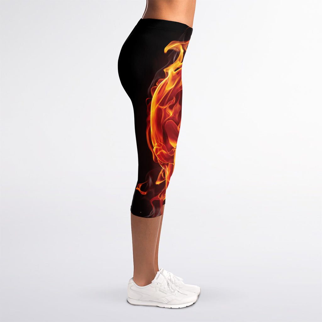 Flaming Evil Skull Print Women's Capri Leggings