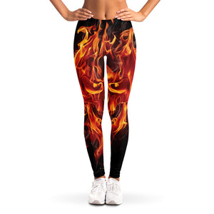 Flaming Evil Skull Print Women's Leggings