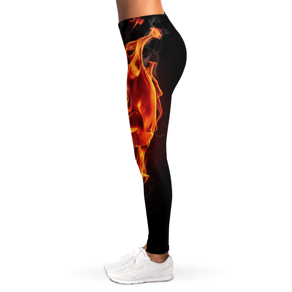 Flaming Evil Skull Print Women's Leggings