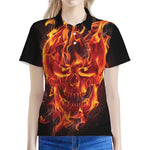 Flaming Evil Skull Print Women's Polo Shirt