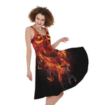 Flaming Evil Skull Print Women's Sleeveless Dress