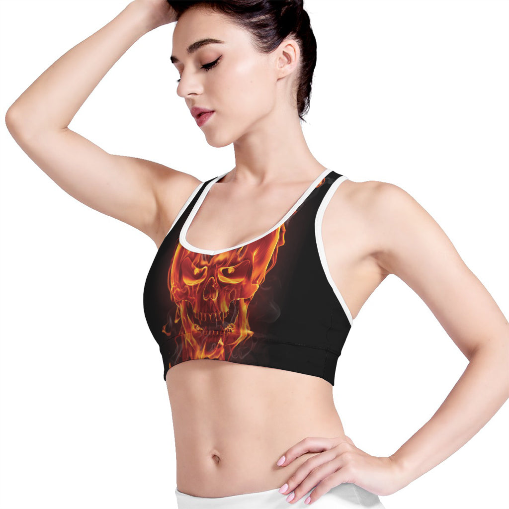 Flaming Evil Skull Print Women's Sports Bra