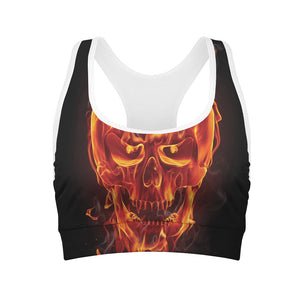 Flaming Evil Skull Print Women's Sports Bra