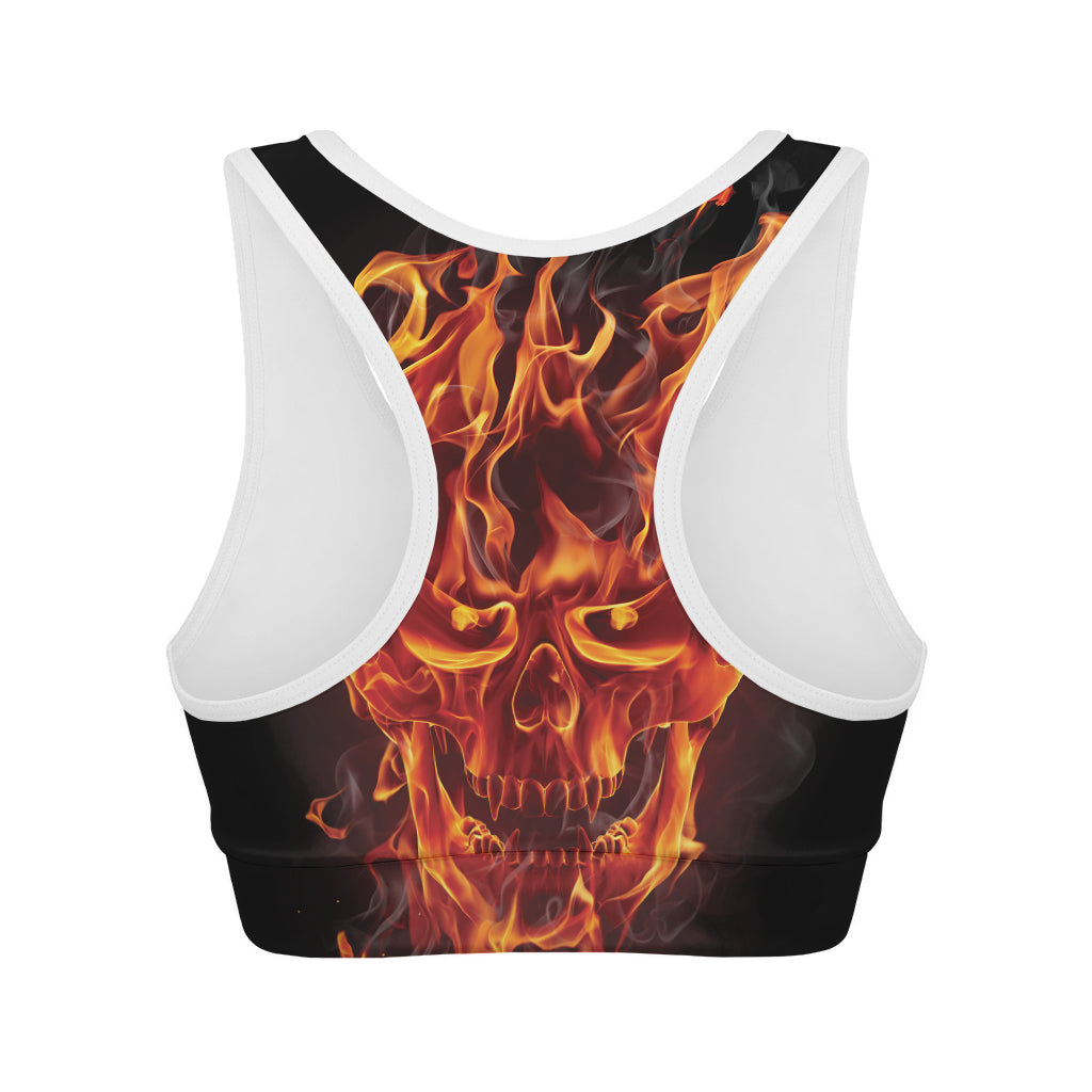 Flaming Evil Skull Print Women's Sports Bra