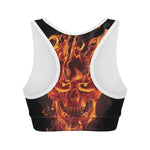 Flaming Evil Skull Print Women's Sports Bra