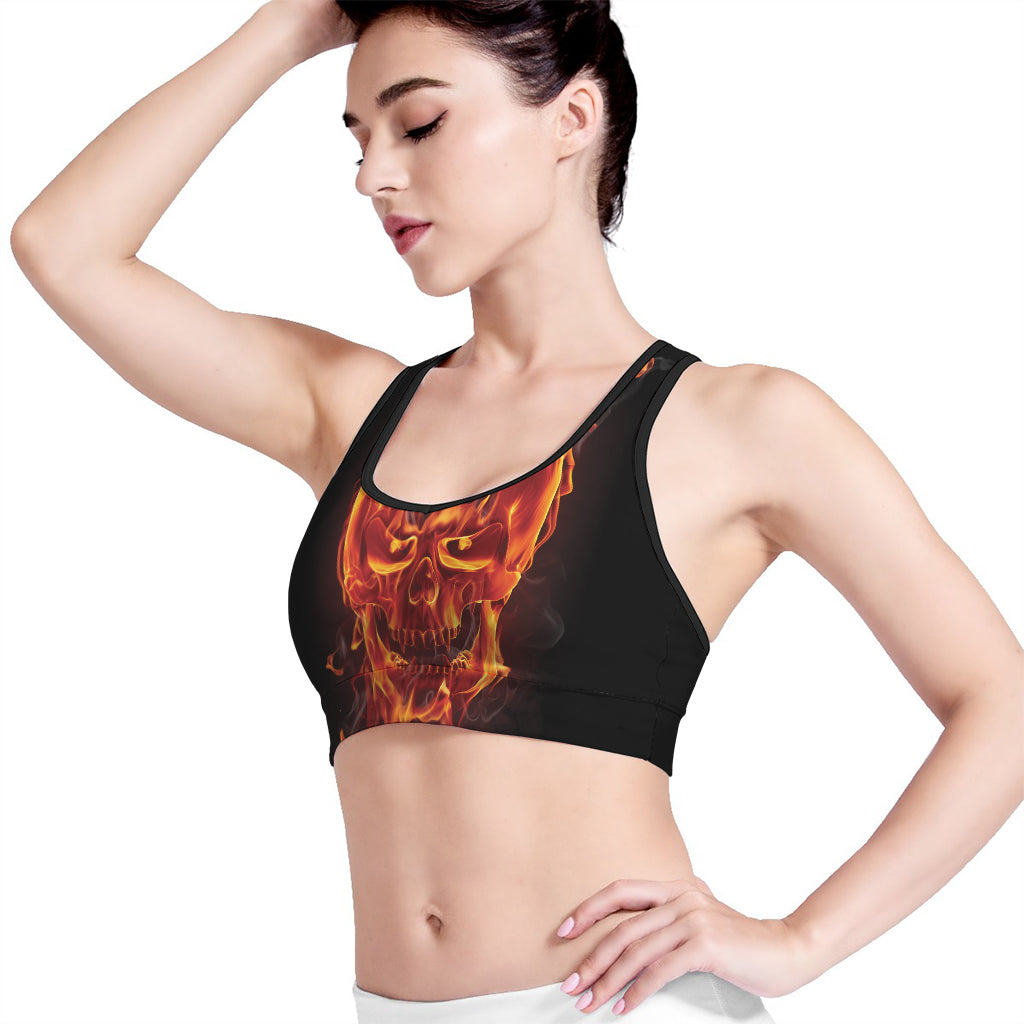 Flaming Evil Skull Print Women's Sports Bra