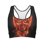 Flaming Evil Skull Print Women's Sports Bra