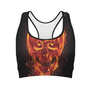 Flaming Evil Skull Print Women's Sports Bra