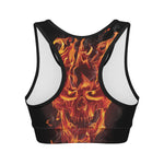 Flaming Evil Skull Print Women's Sports Bra